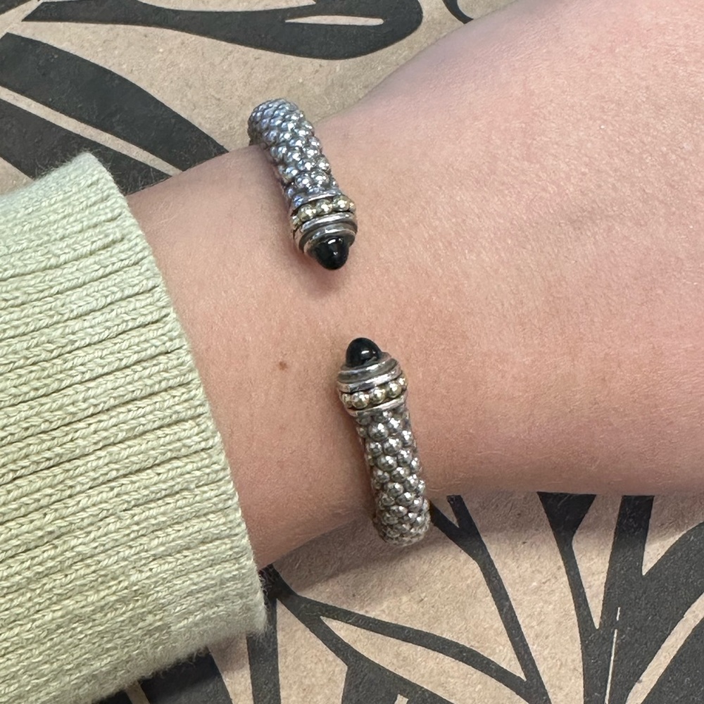 Silver and Onyx with Gold Accent Lagos Caviar Cuff Bracelet